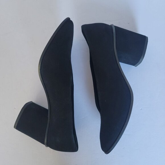 COS Black Suede Pointy Toe Chunky Block Heel Career Slip-On V-Cut Pumps. Size 8 - Picture 4 of 11